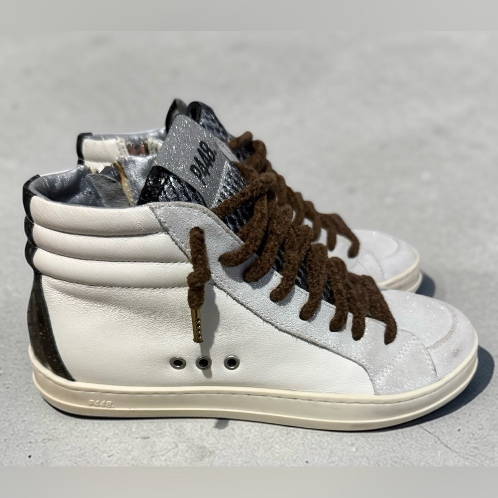 P448 White and Black High-Top Sneakers